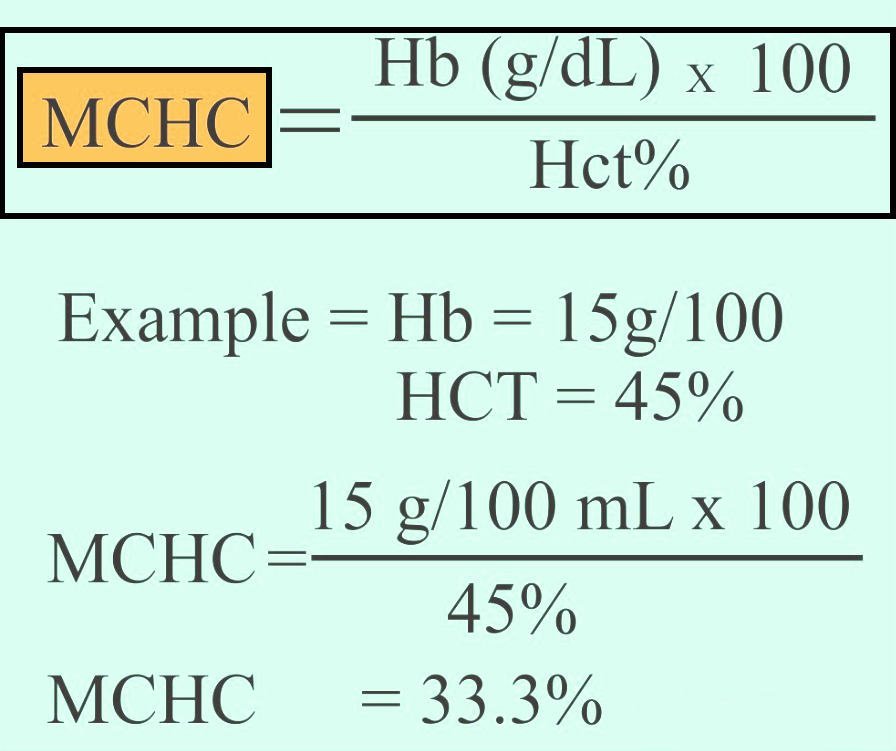 Mean Corpuscular Hemoglobin Concentration (MCHC) and its Clinical Significance 1 Mean Corpuscular Hemoglobin Concentration MCHC formula
