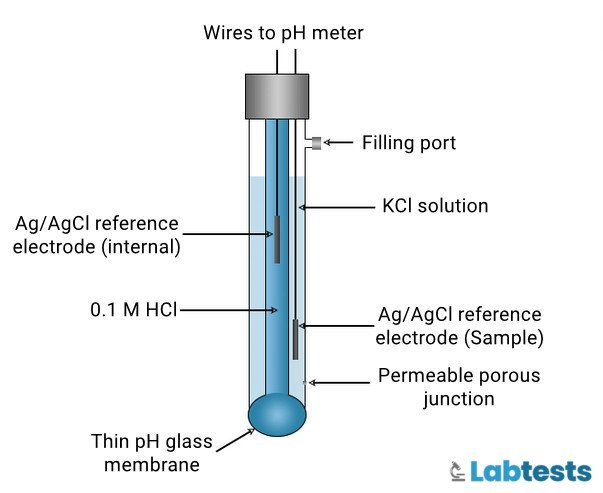 ph measurement in pH meter by glass electrode labelled image